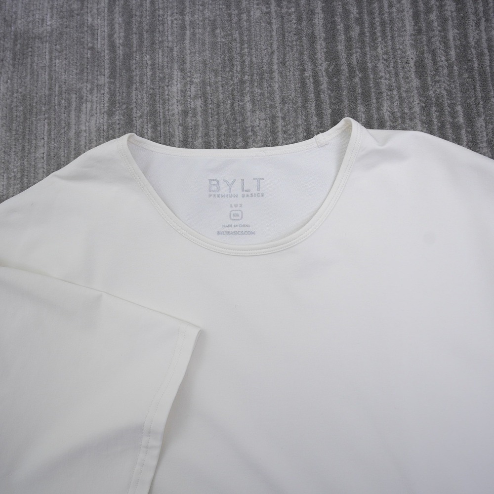 BYLT Premium Basics Lux Drop Cut T-Shirt Mens 3XL White Short Sleeve Crew Neck